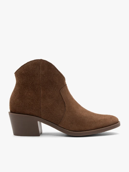 Brązowe botki ze skóry welurowej