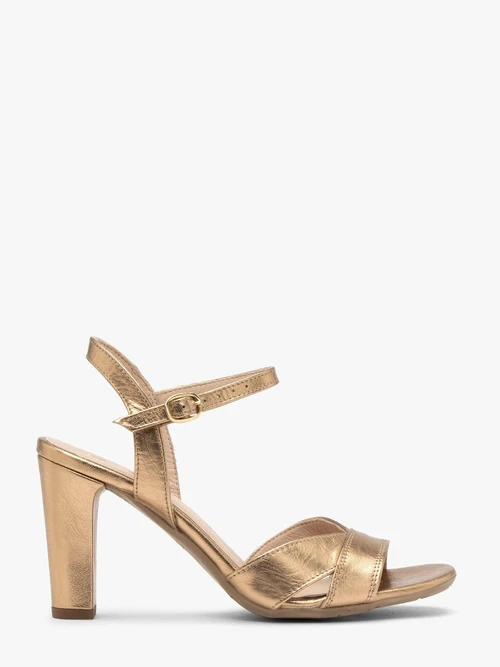 Złote sandały na grubej szpilce