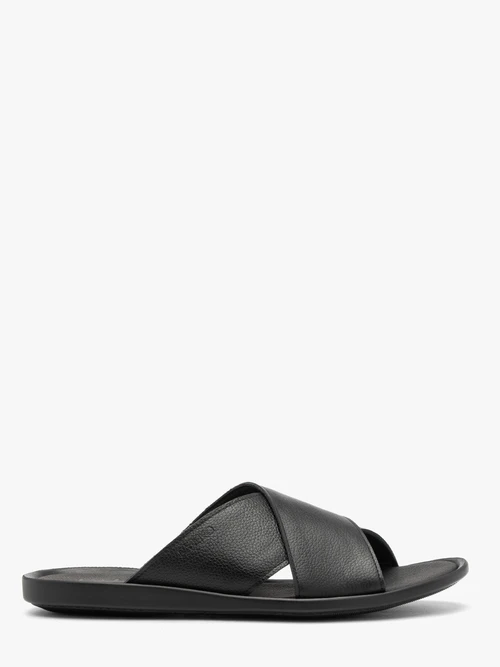 Czarne klapki męskie ze skóry licowej