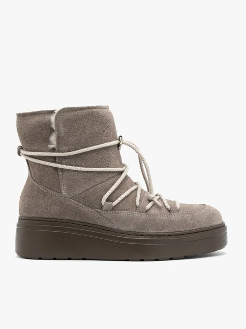 Szare sznurowane śniegowce na platformie