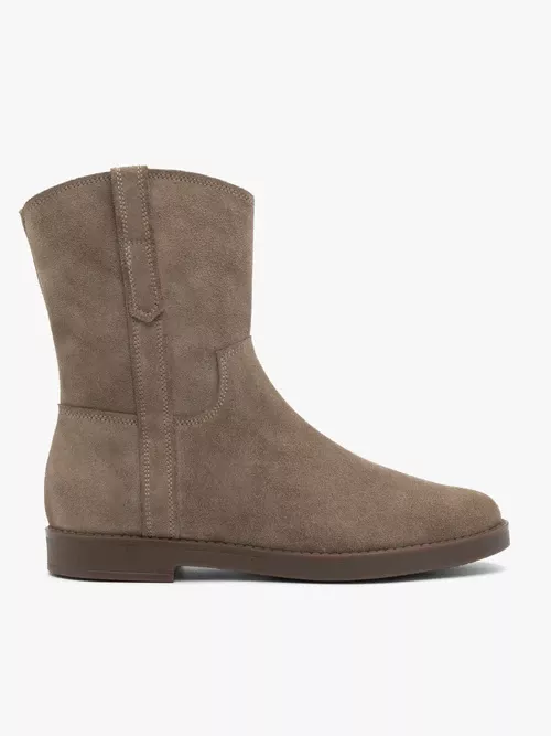 Jasnobrązowe nieocieplane botki ze skóry welurowej