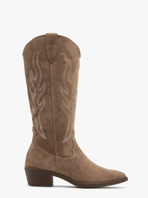 Welurowe kozaki typu kowbojki z dekoracyjnym haftem