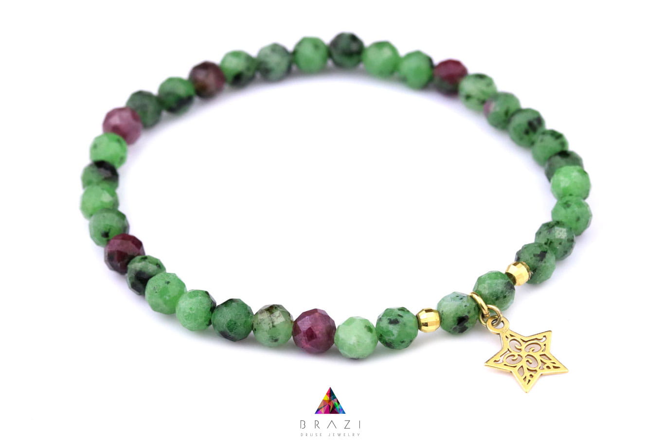 Bransoletka Rubin i Zoisyt Gwiazdka złoto