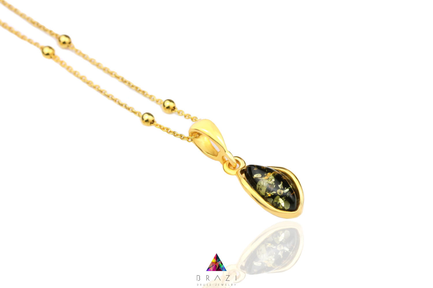 Naszyjnik Bursztyn Zielony Mini złoto