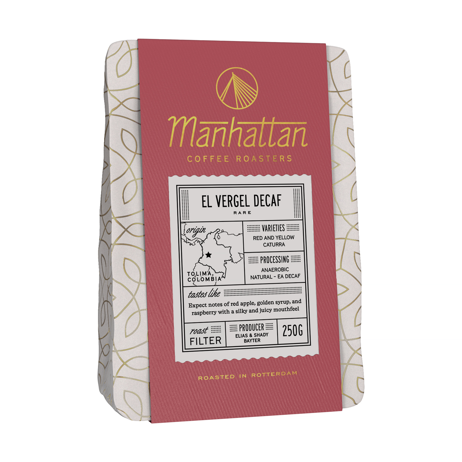 Manhattan Coffee Roasters - kawa ziarnista bezkofeinowa Kolumbia El Vergel Decaf Anaerobic Fermented Filter 250 g