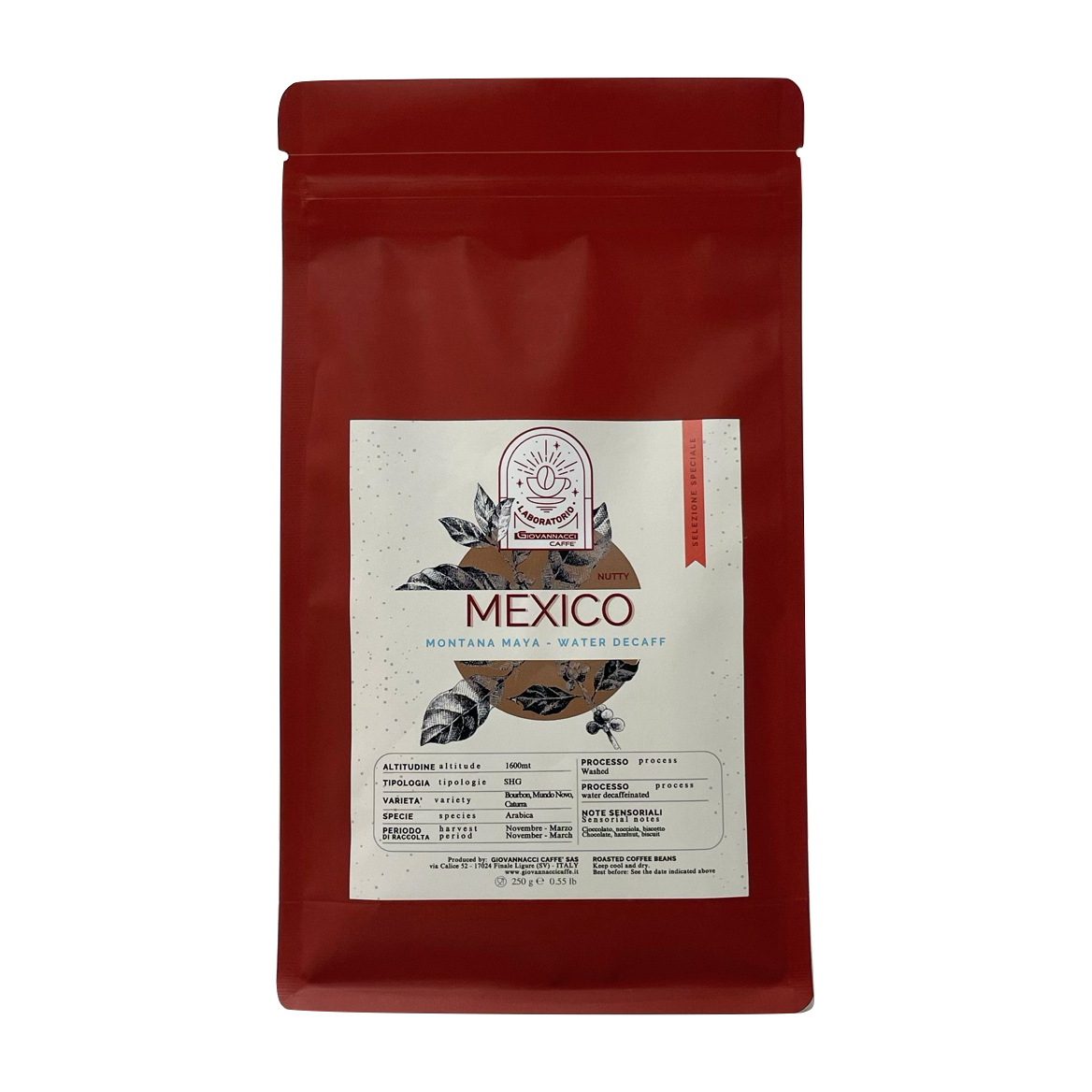 Giovannacci Caffè - bezkofeinowa kawa ziarnista Meksyk Montana Maya Water Filter 250 g