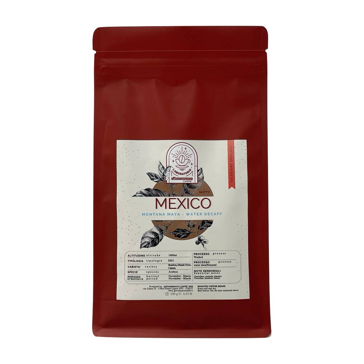 Giovannacci Caffè - bezkofeinowa kawa ziarnista Meksyk Montana Maya Water Filter 250 g