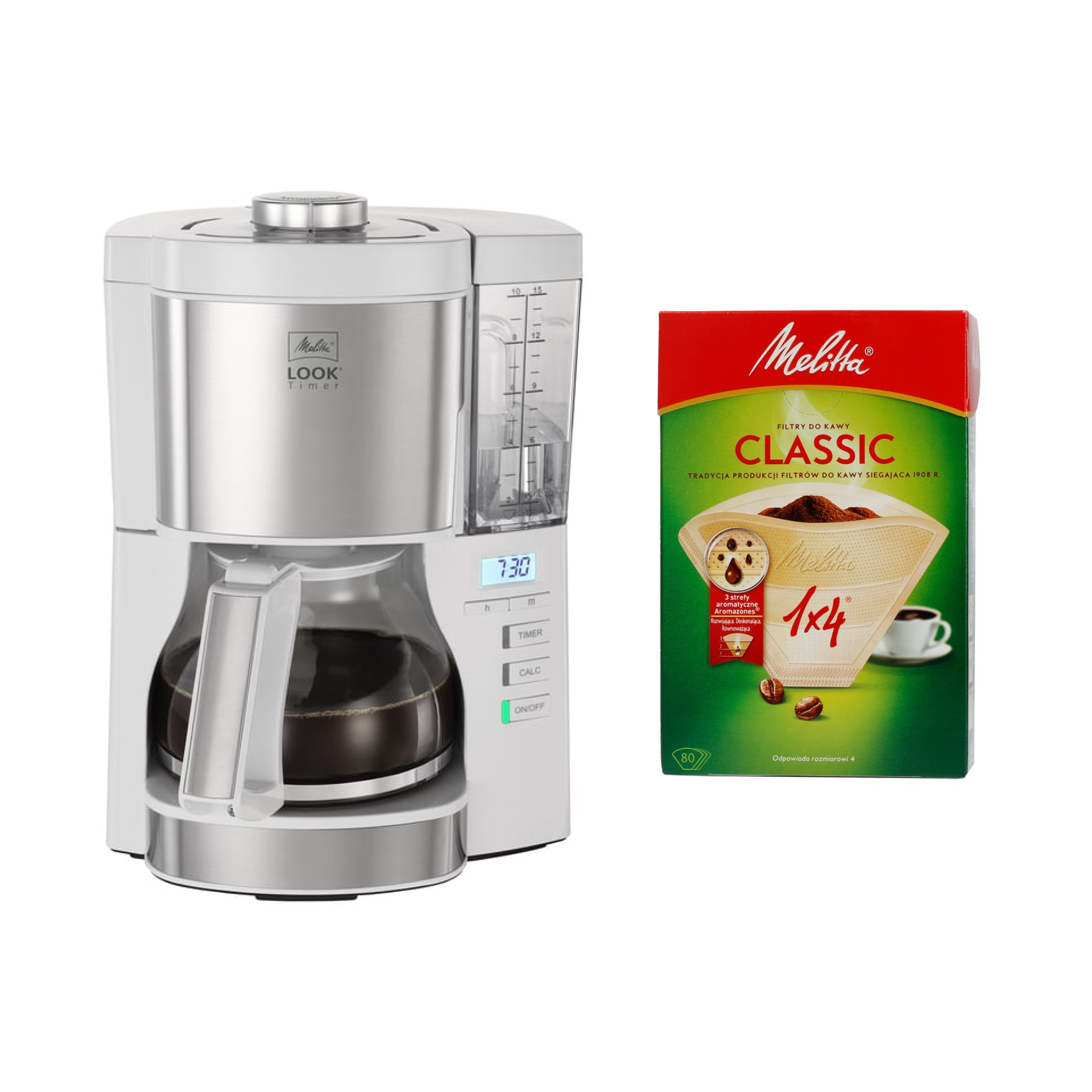Zestaw ekspres Melitta Look V Timer biały 1025-07 + filtry