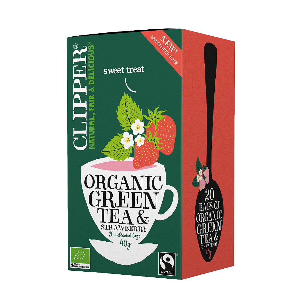 Clipper - herbata zielona Organic Green Tea & Strawberry 20 saszetek