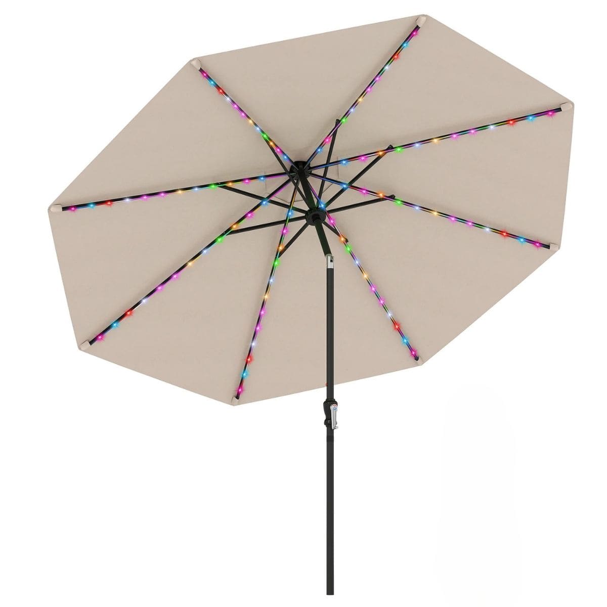 Parasol ogrodowy z korbką i kolorowymi diodami LED