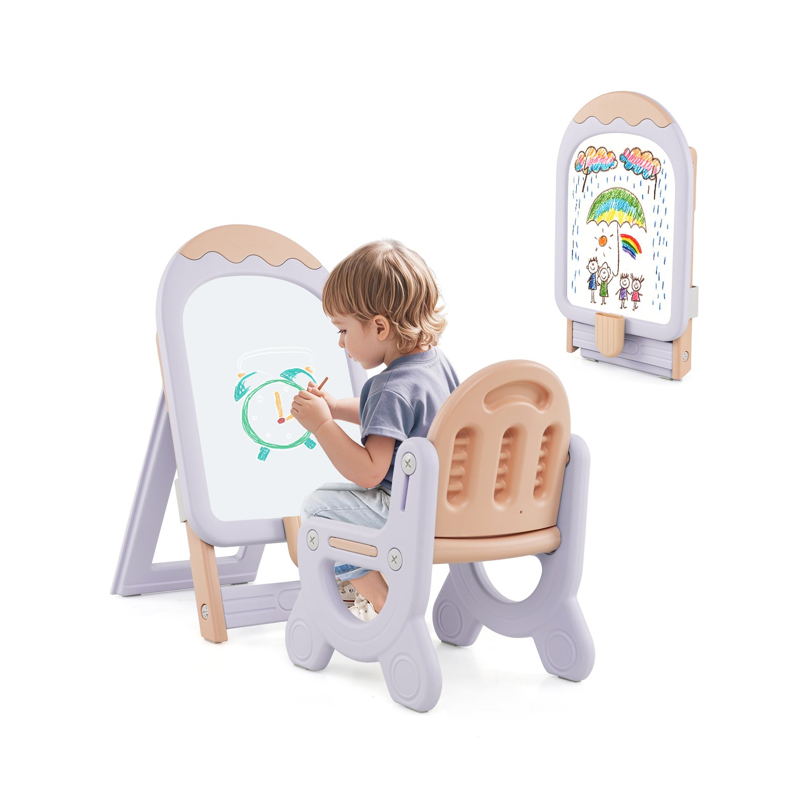 Tablica do rysowania z krzesłem dla dzieci fioletowa