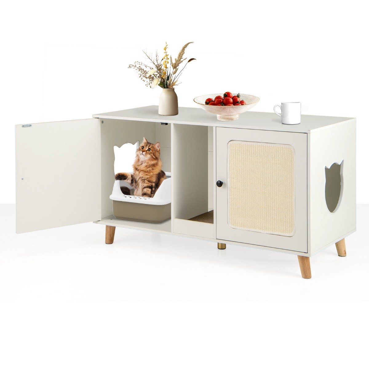 Domek dla kota z szafką na kuwetę biały