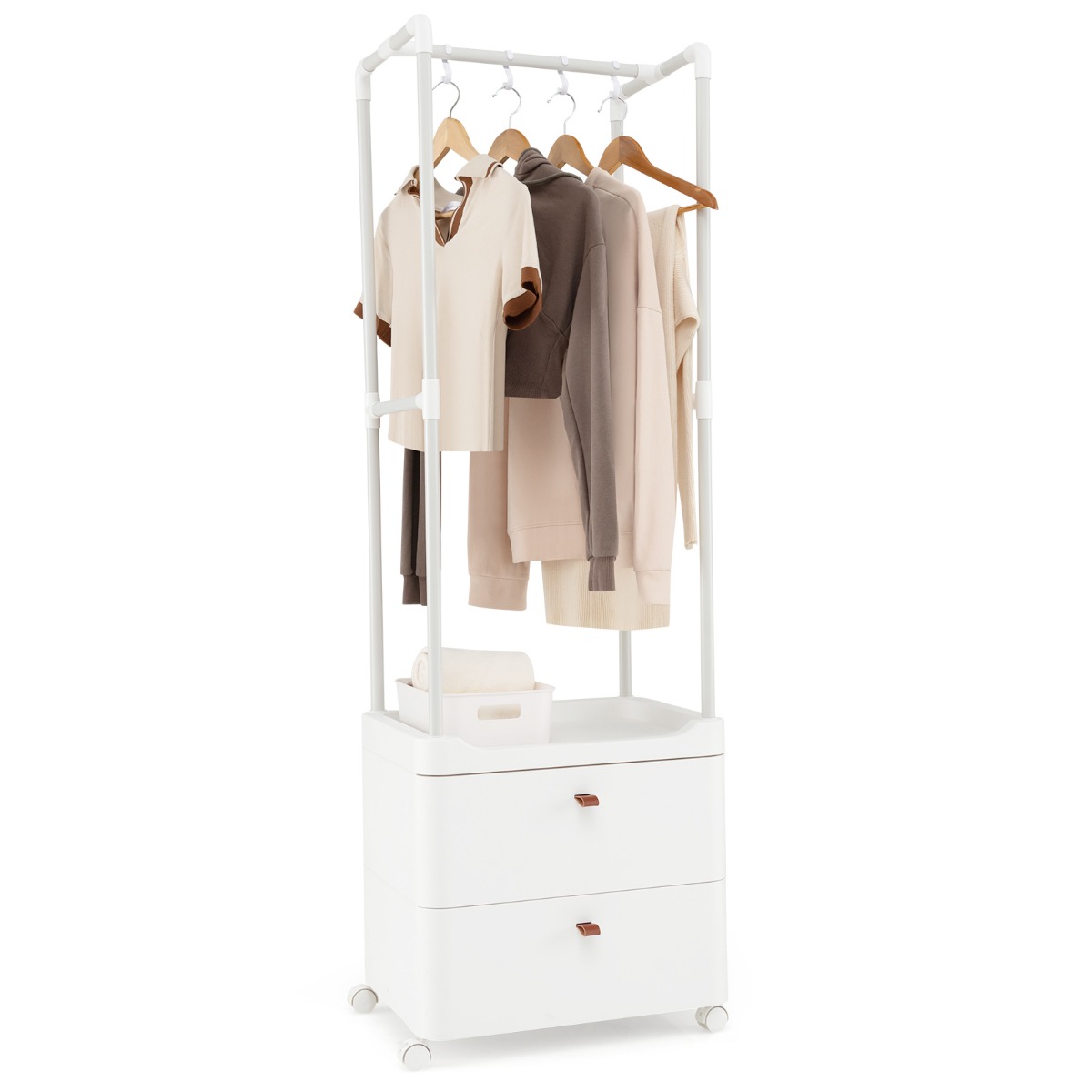 Wieszak na ubrania z 2 szufladami biały