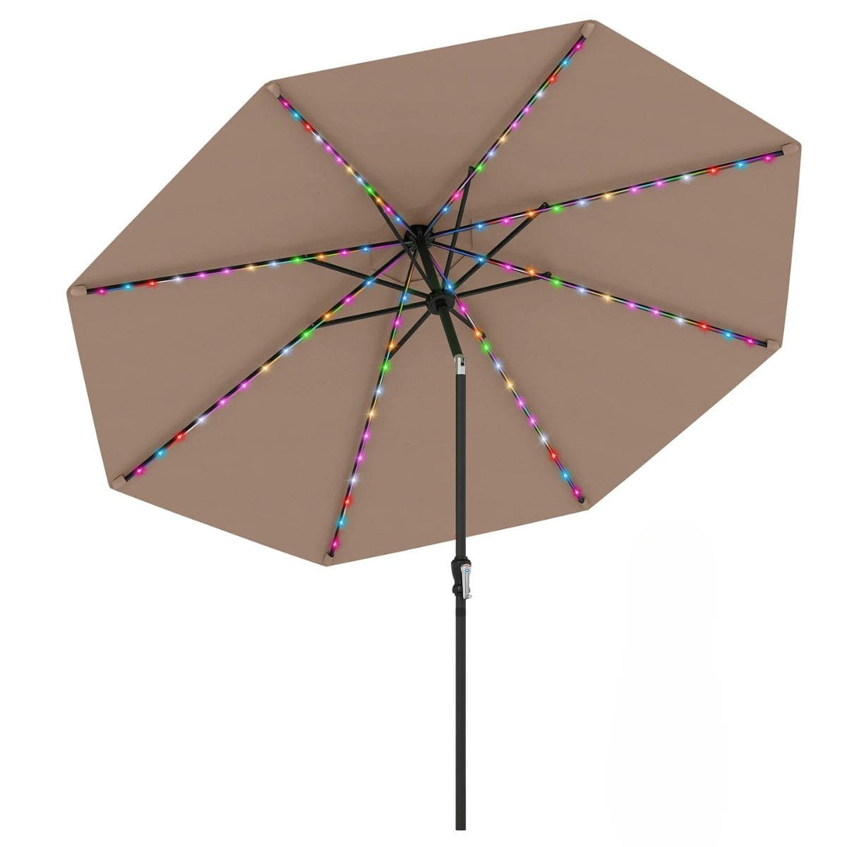 Parasol ogrodowy z korbką i kolorowymi lampkami LED