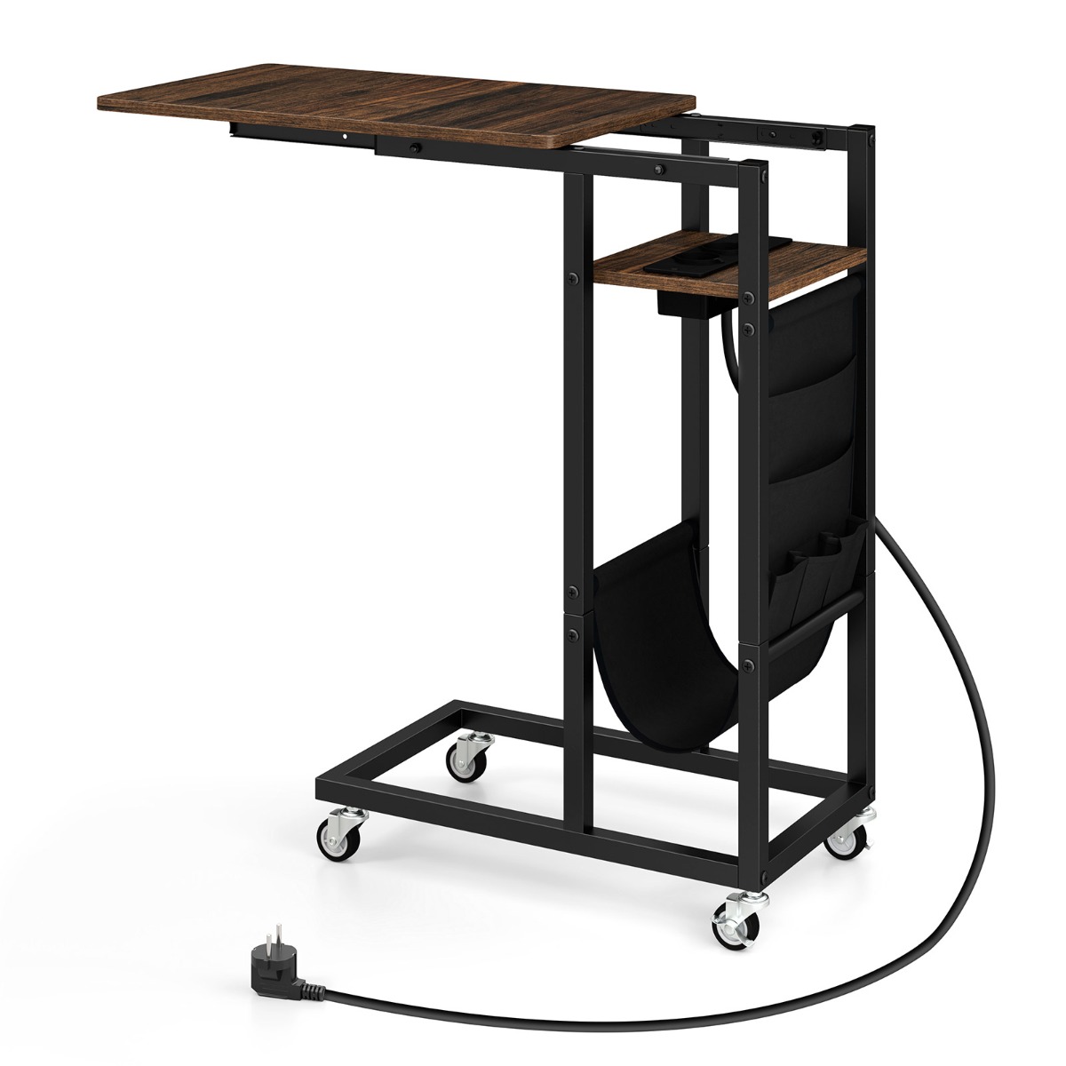 Stolik boczny ze stacją ładującą brązowy