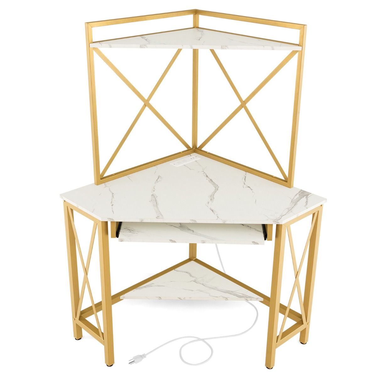 Biurko narożne z wysuwaną szufladą białe