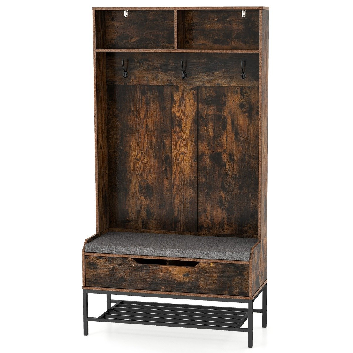 Wieszak z szafką na buty i ławką brązowy