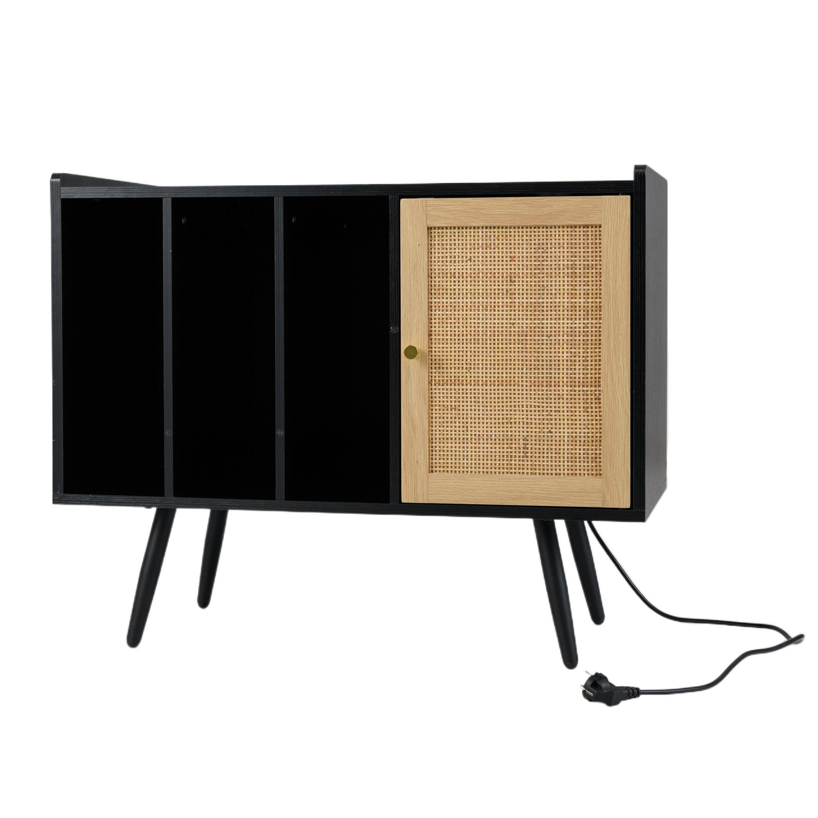 Szafka pod gramofon z drewna i rattanu ze stacją ładującą