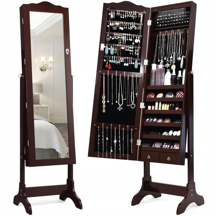 Szafka na biżuterię i akcesoria z lustrem i światłami LED