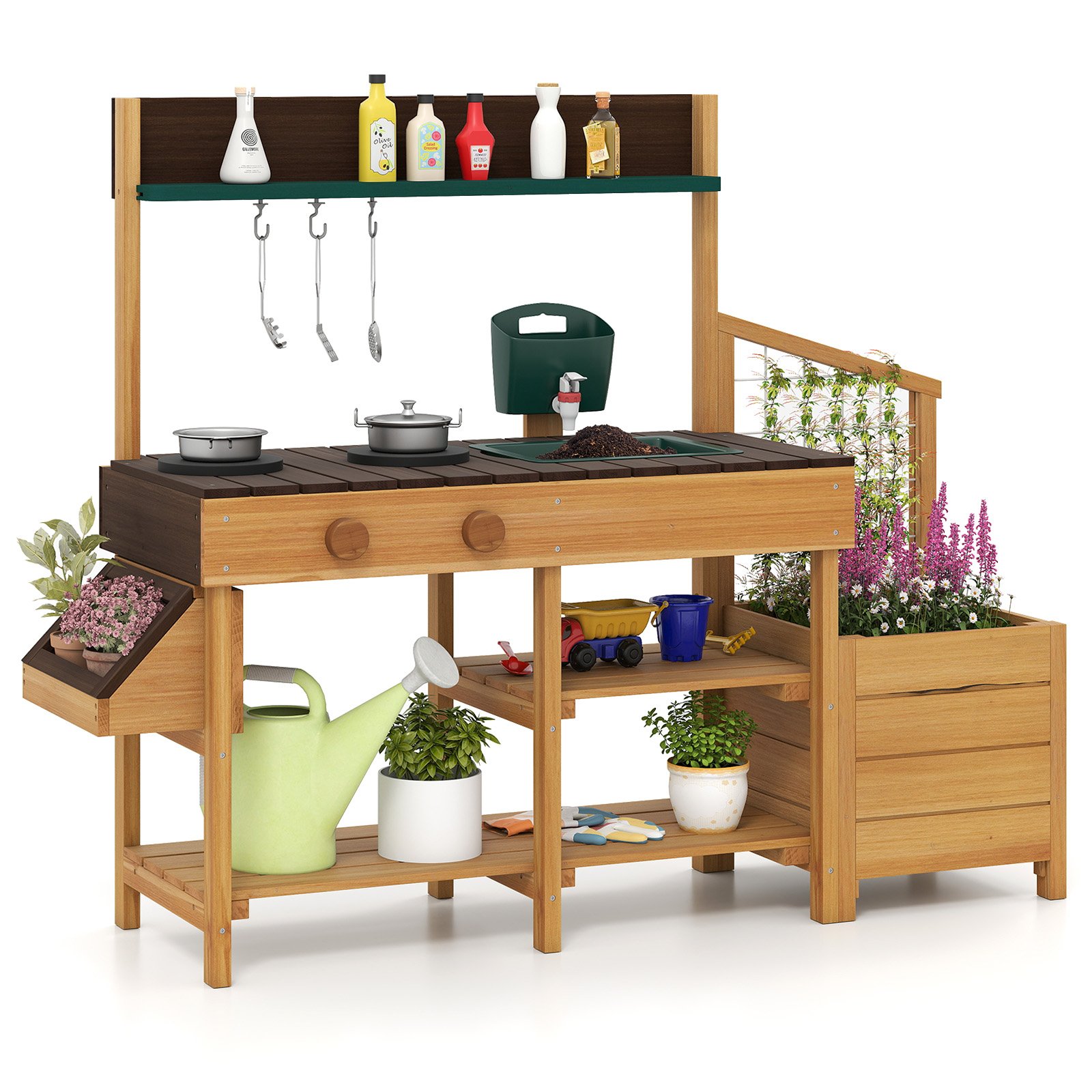 Kuchnia ogrodowa z zielnikiem dla dzieci brązowa