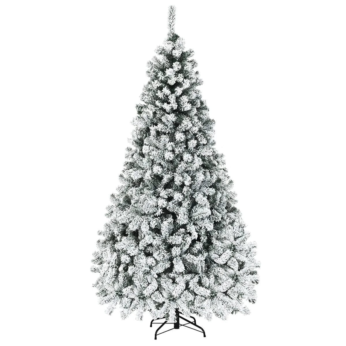 Ośnieżona choinka sztuczna jodła z lampkami LED i metalową podstawą 225 cm