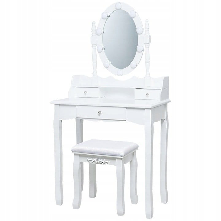 Toaletka kosmetyczna z lustrem led i taboretem