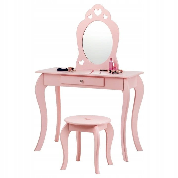 Toaletka kosmetyczna biurko dziecięce z lustrem i taboretem róż