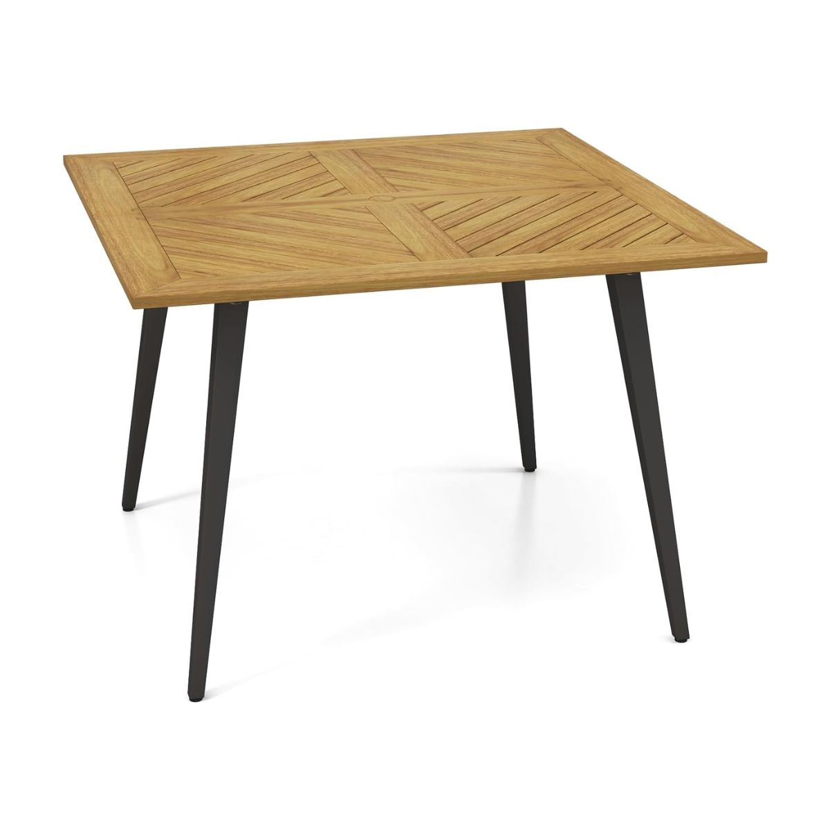 Drewniany stół ogrodowy z otworem na parasol