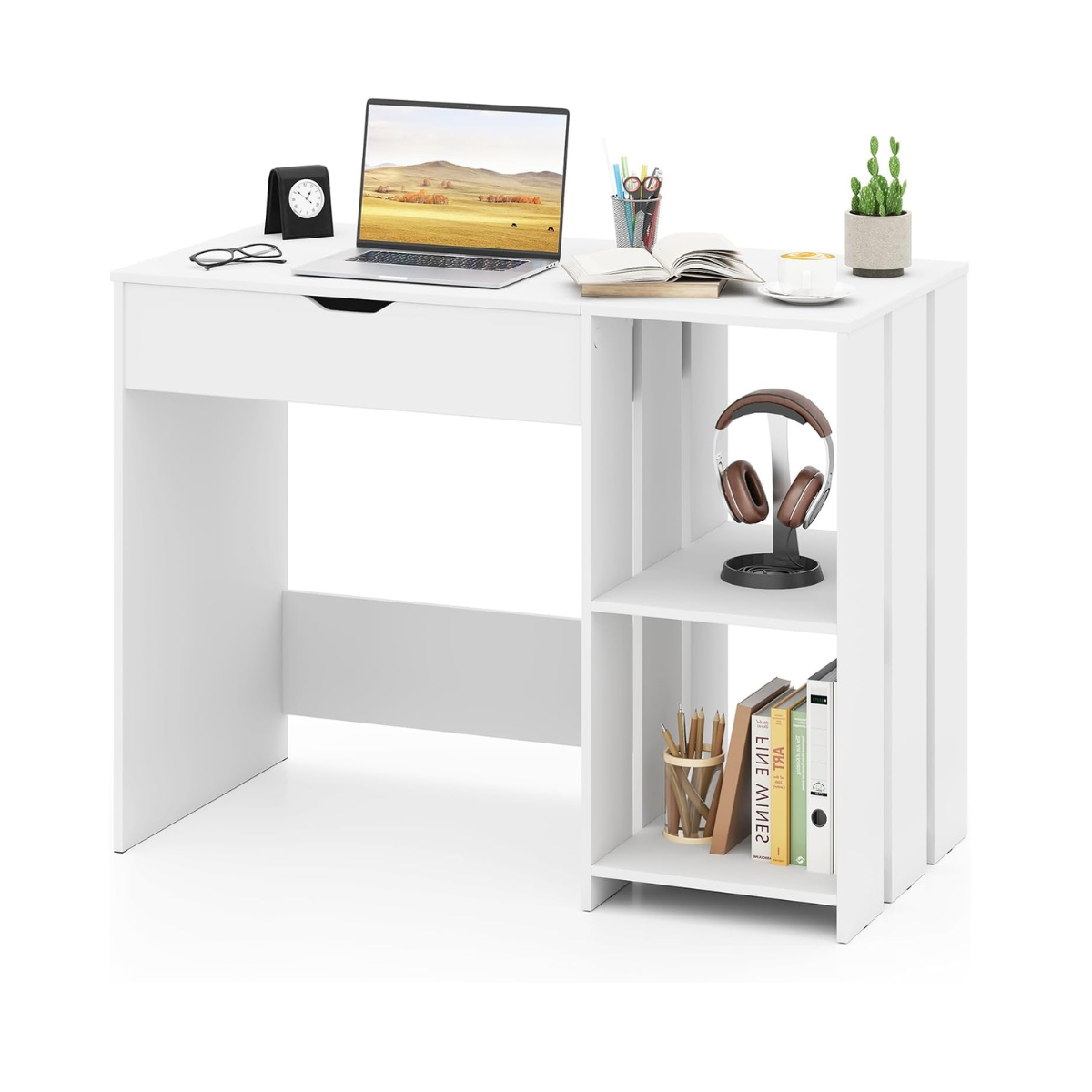 Biurko z podnoszonym blatem białe