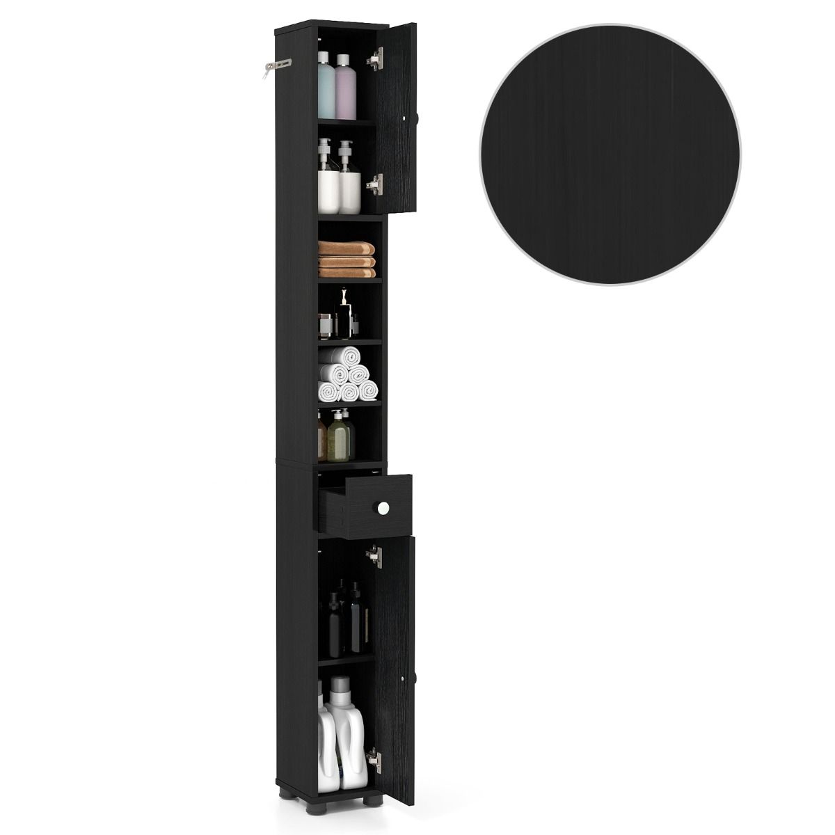 Wąska stojąca szafka łazienkowa czarna