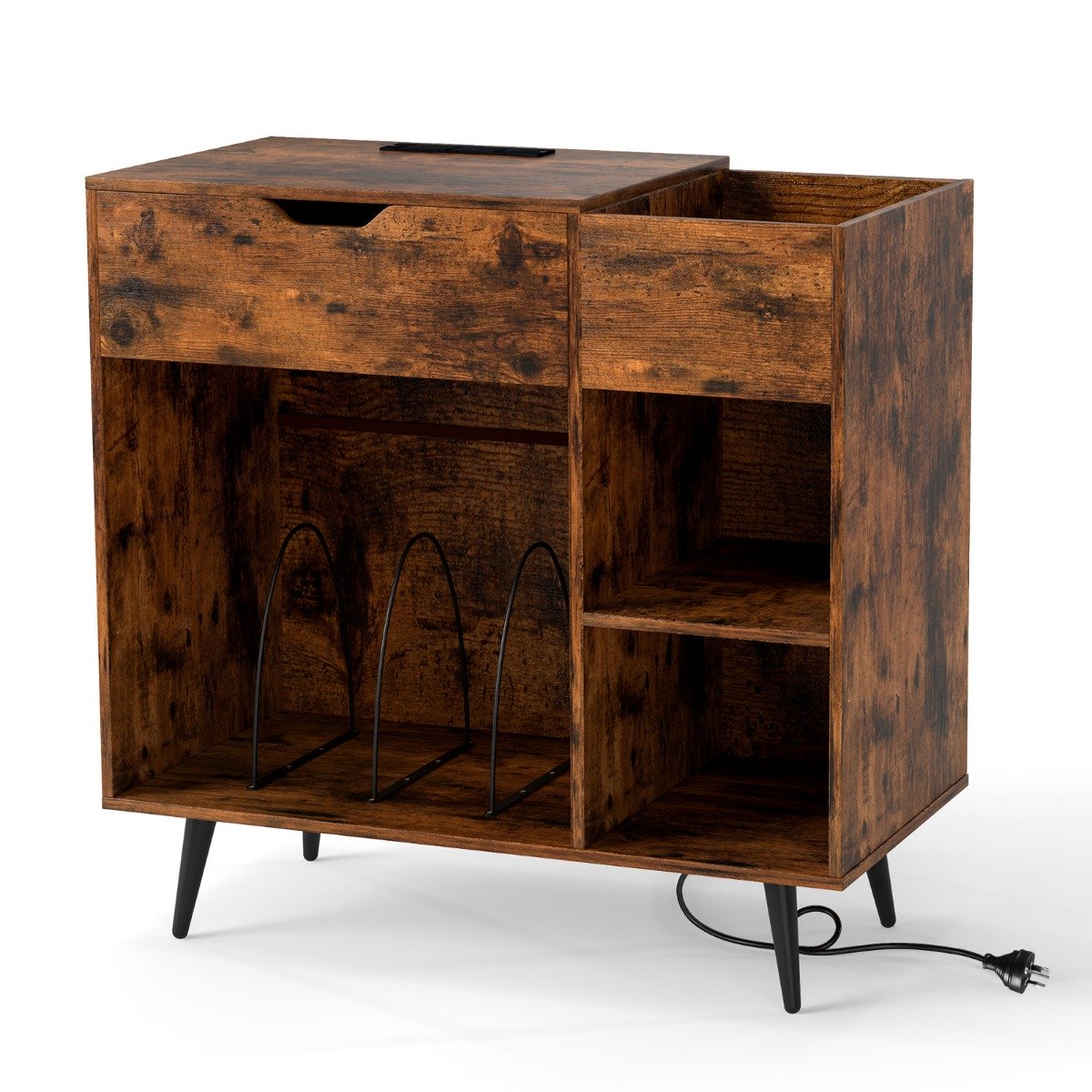 Komoda na gramofon i płyty winylowe z gniazdem AC i USB