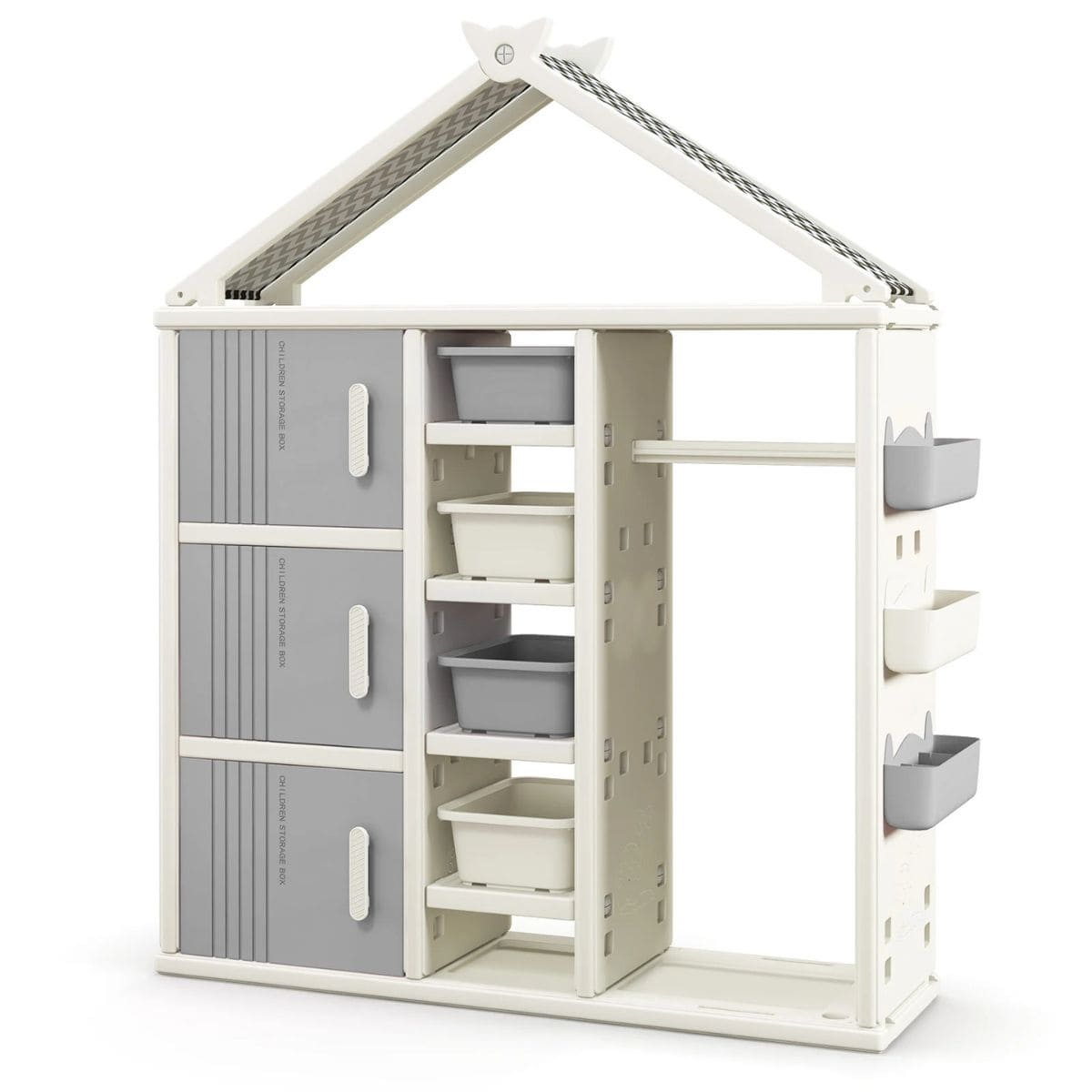 Regał dziecięcy w kształcie domku z drążkiem na ubrania