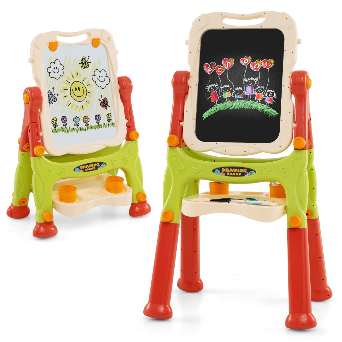 Dwustronna tablica dla dzieci z regulacją wysokości pomarańczowa