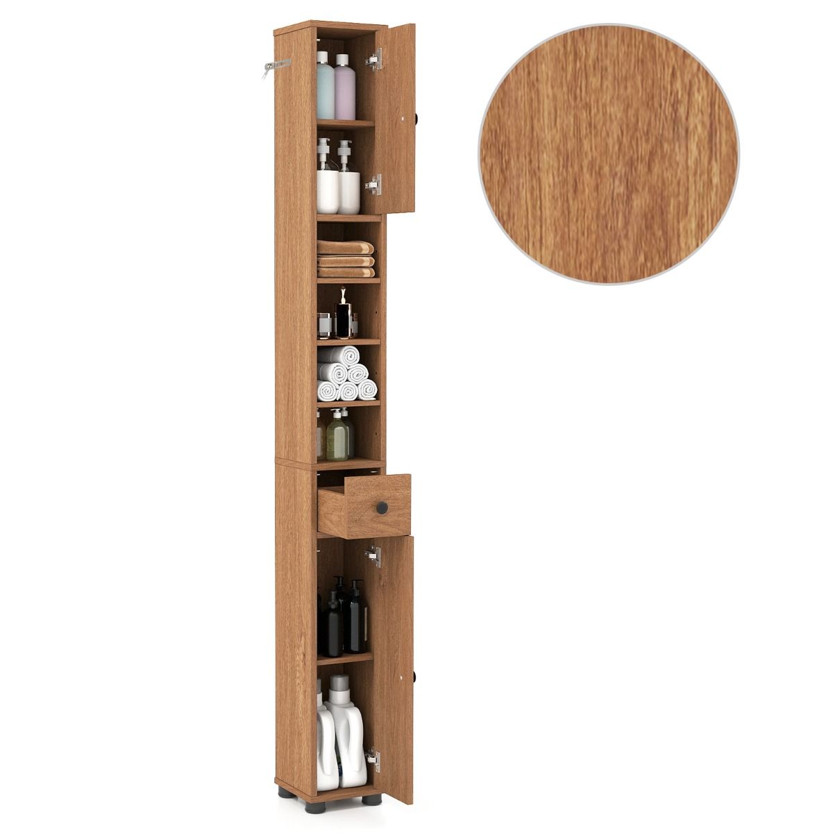 Wąska stojąca szafka łazienkowa brązowa