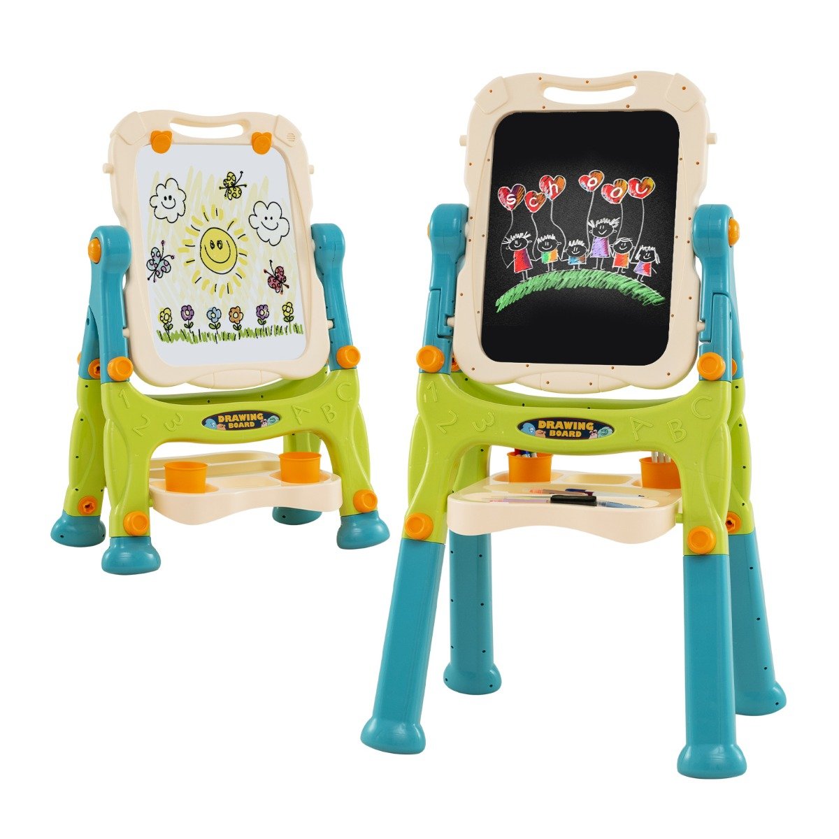 Dwustronna tablica dla dzieci o regulowanej wysokości zielona