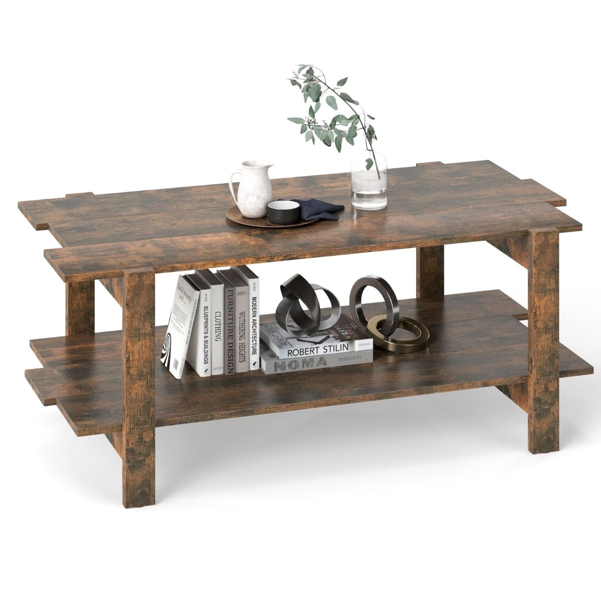 2-poziomowy stolik kawowy z półką rustykalny