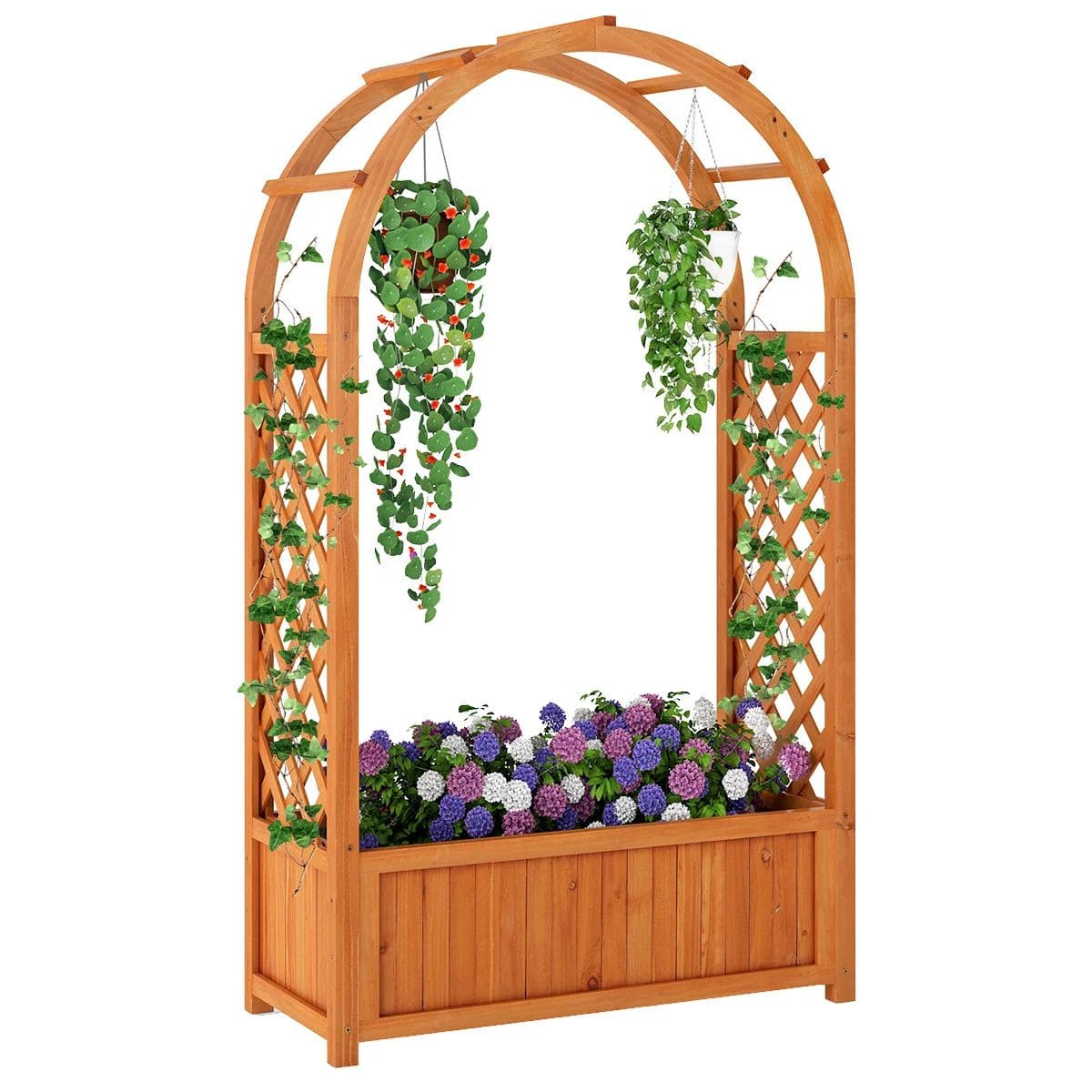 Drewniana skrzynia ogrodowa pergola z łukiem