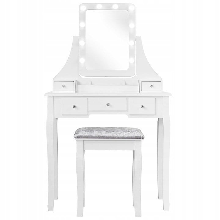 Toaletka kosmetyczna z lustrem led i taboretem