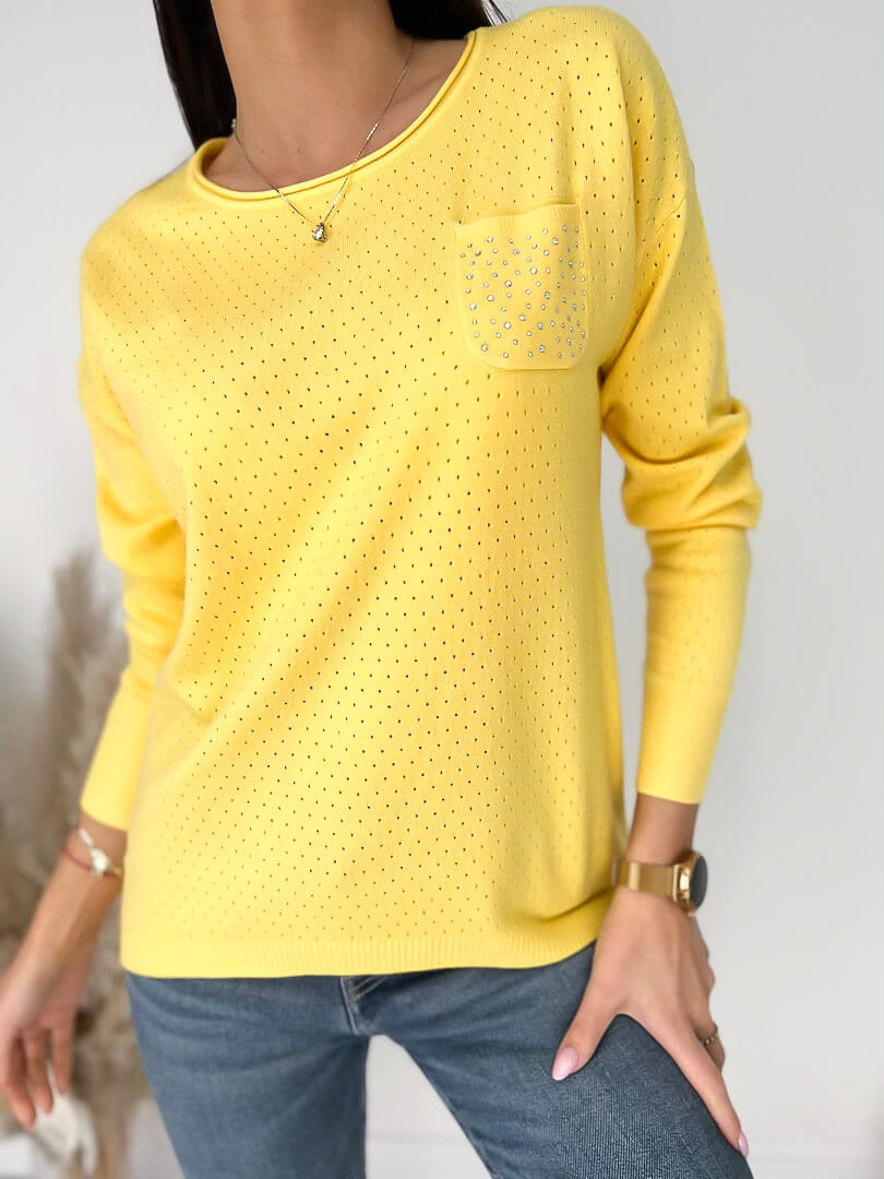 Żółty Sweterek z Ozdobną Kieszonką 9540-521-H