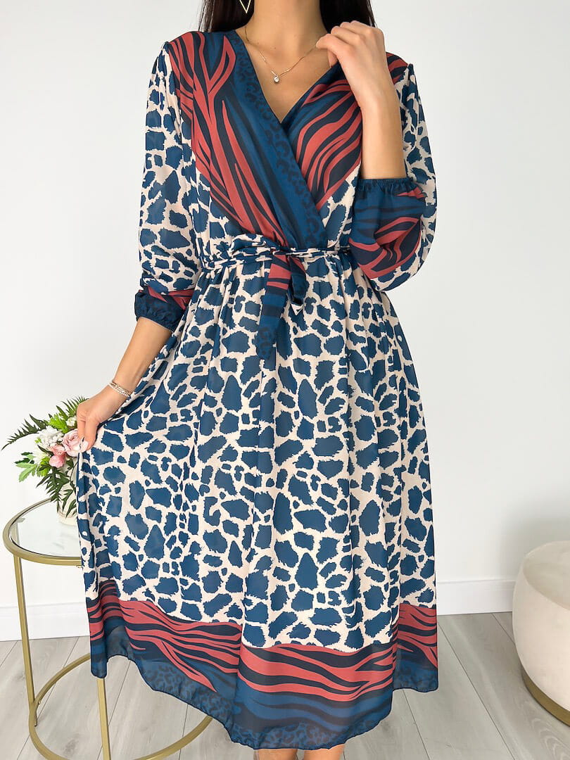 Turkusowo-Czerwona Sukienka 8819-361