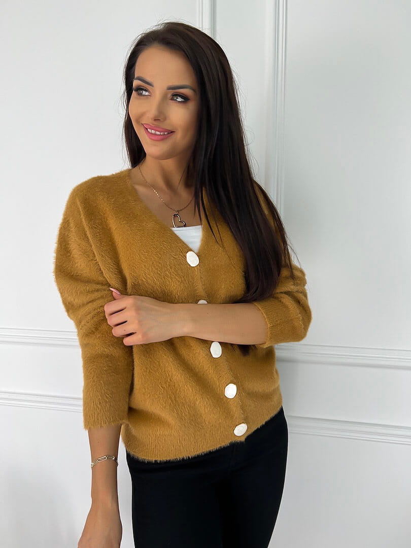 Beżowy Sweterek z Ozdobnymi Guzikami 9120-269-A