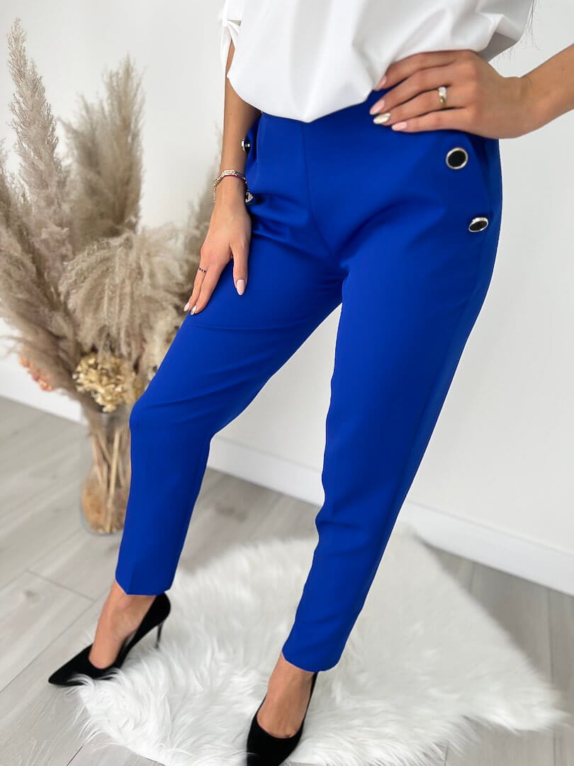 Kobaltowe Spodnie z Ozdobnymi Guzikami 9373-254-D