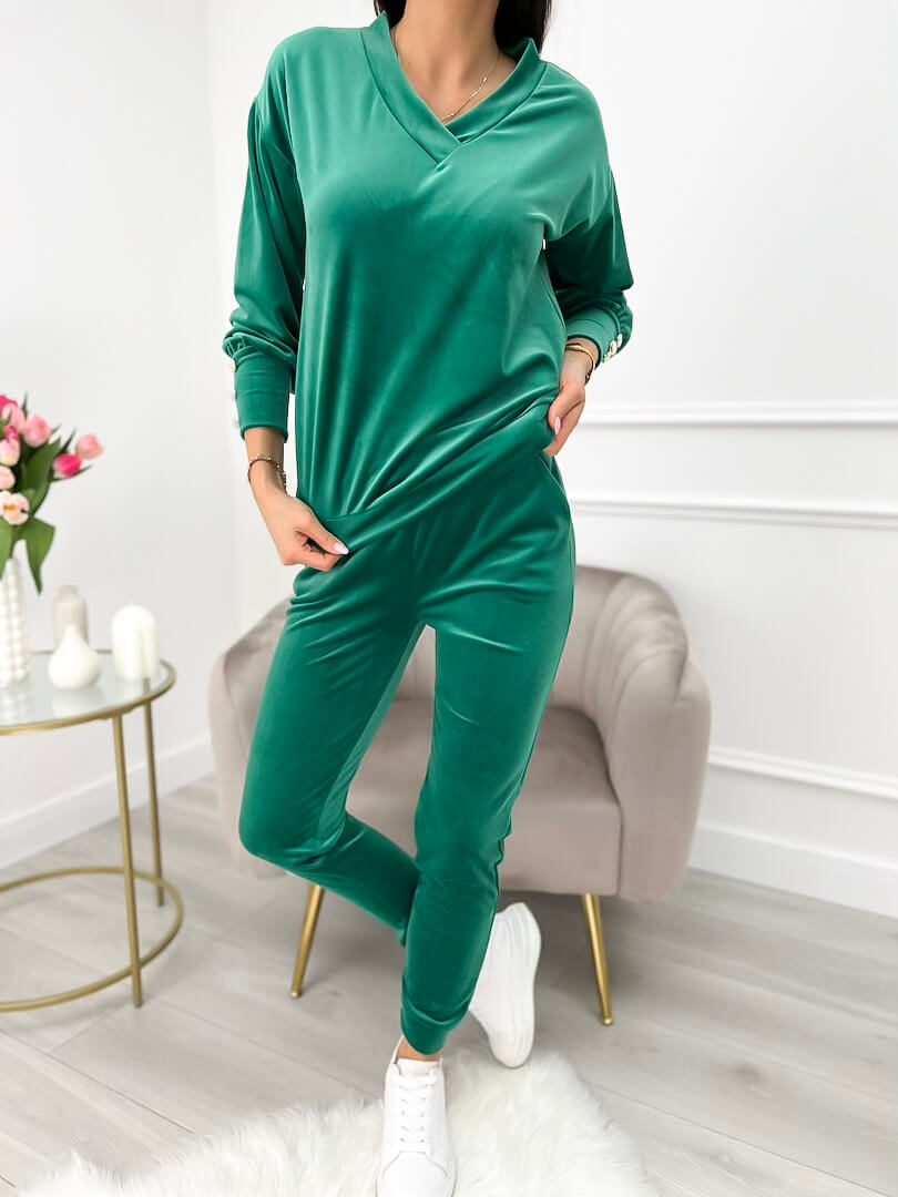 Zielony Welurowy Komplet 9687-88-G