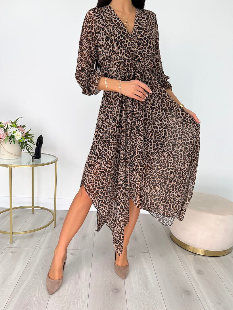 Sukienka w Panterkę z Paskiem 8867-531