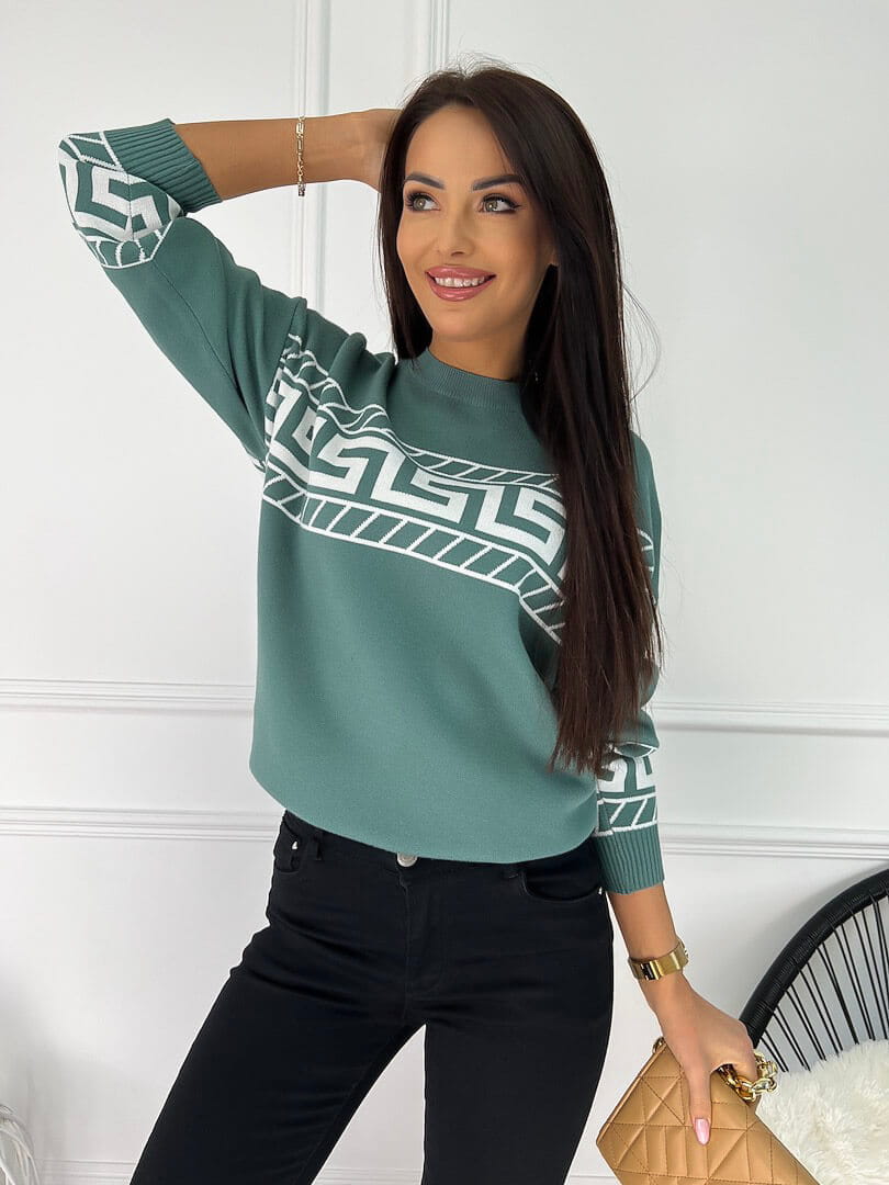 Zielony Sweterek ze Wzorem 9004-263-E