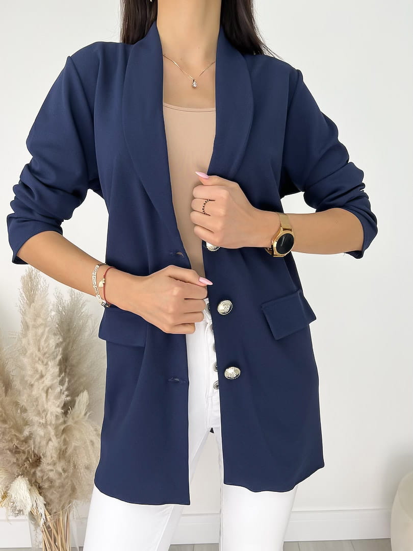 Ciemnogranatowa Narzutka z Ozdobnymi Guzikami 9489-272-D