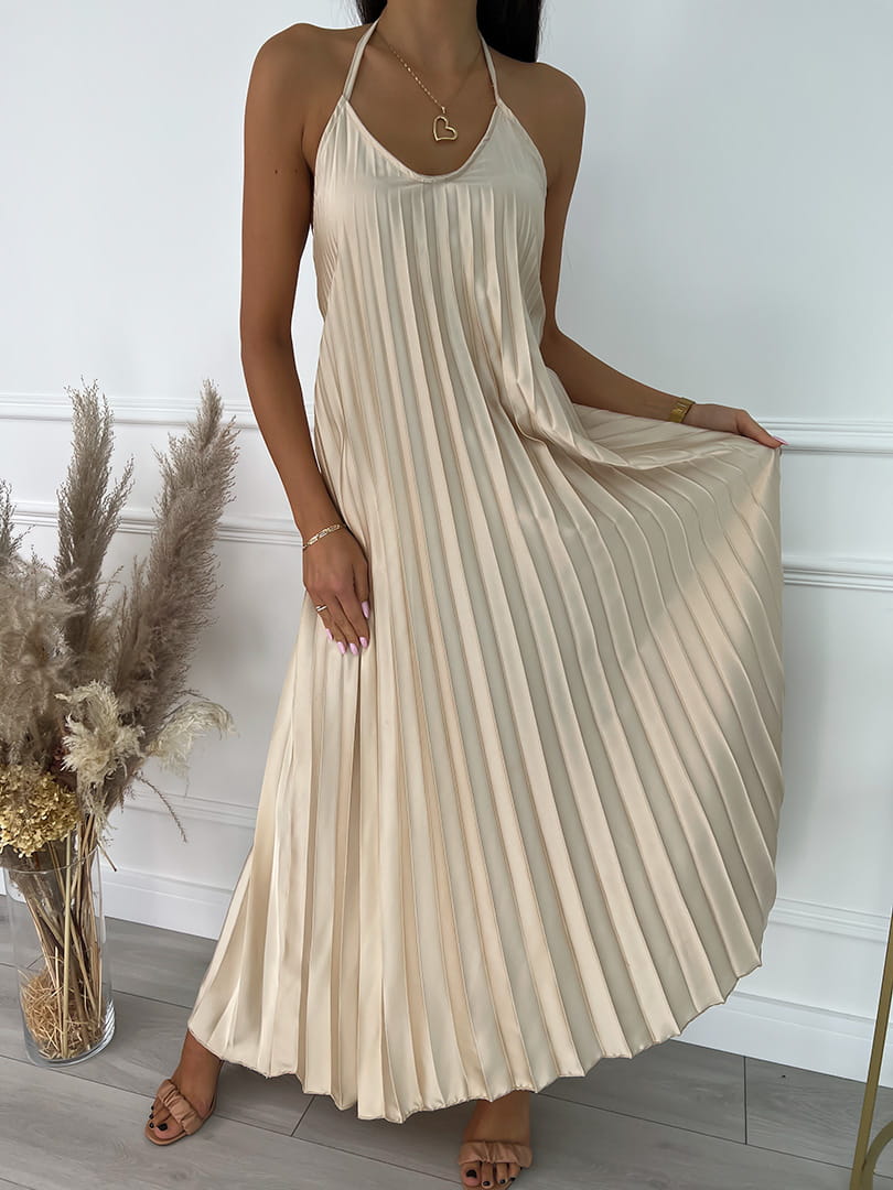 Beżowa Plisowana Sukienka Maxi 8278-201-A