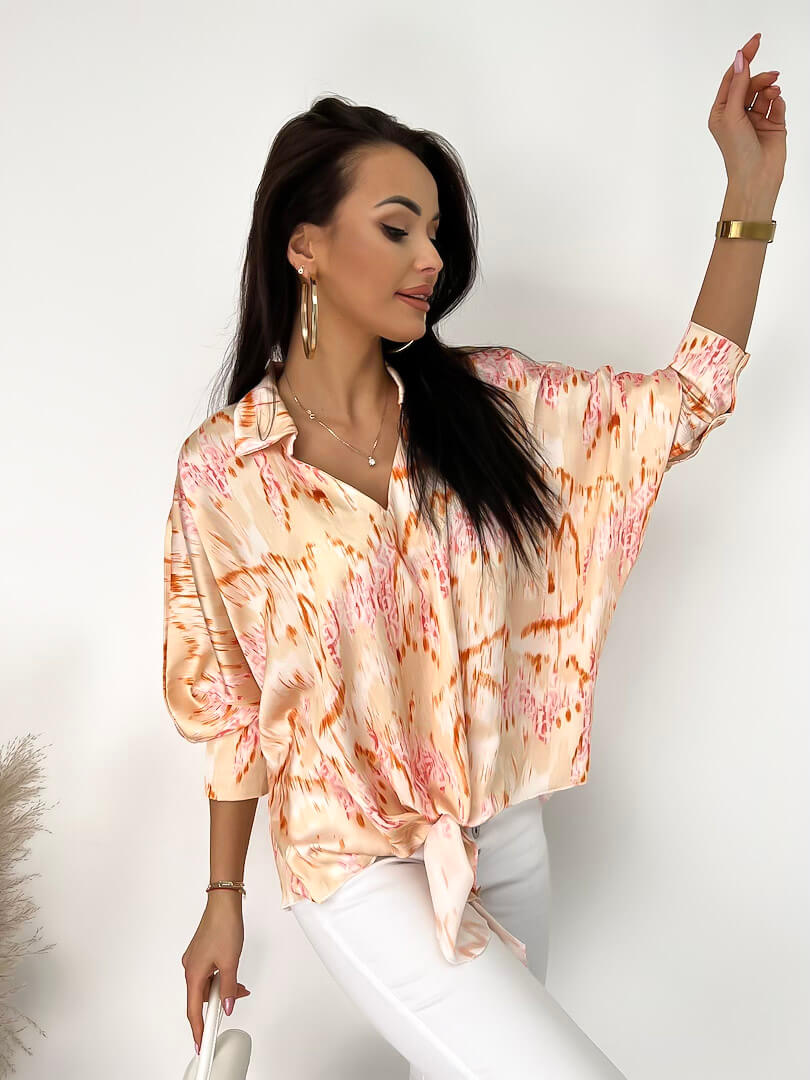 Beżowa Bluzka ze Wzorem 9437-314-A