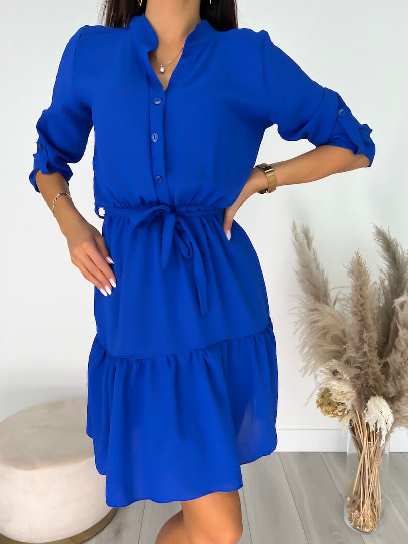 Kobaltowa Sukienka z Paseczkiem 7567-411-G