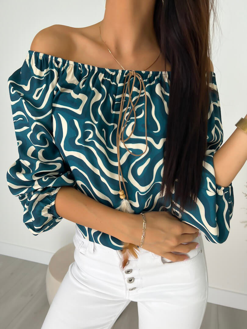 Turkusowo-Beżowa Bluzka 8466-232-D